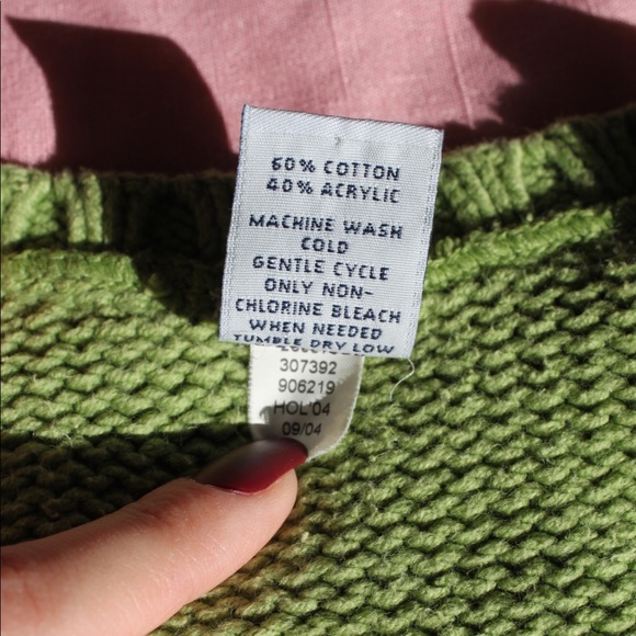 y2k 2004 GAP Lime Green Chunky Knit V-Neck Long Sleeve Sweater - Large - Picture 7 of 10